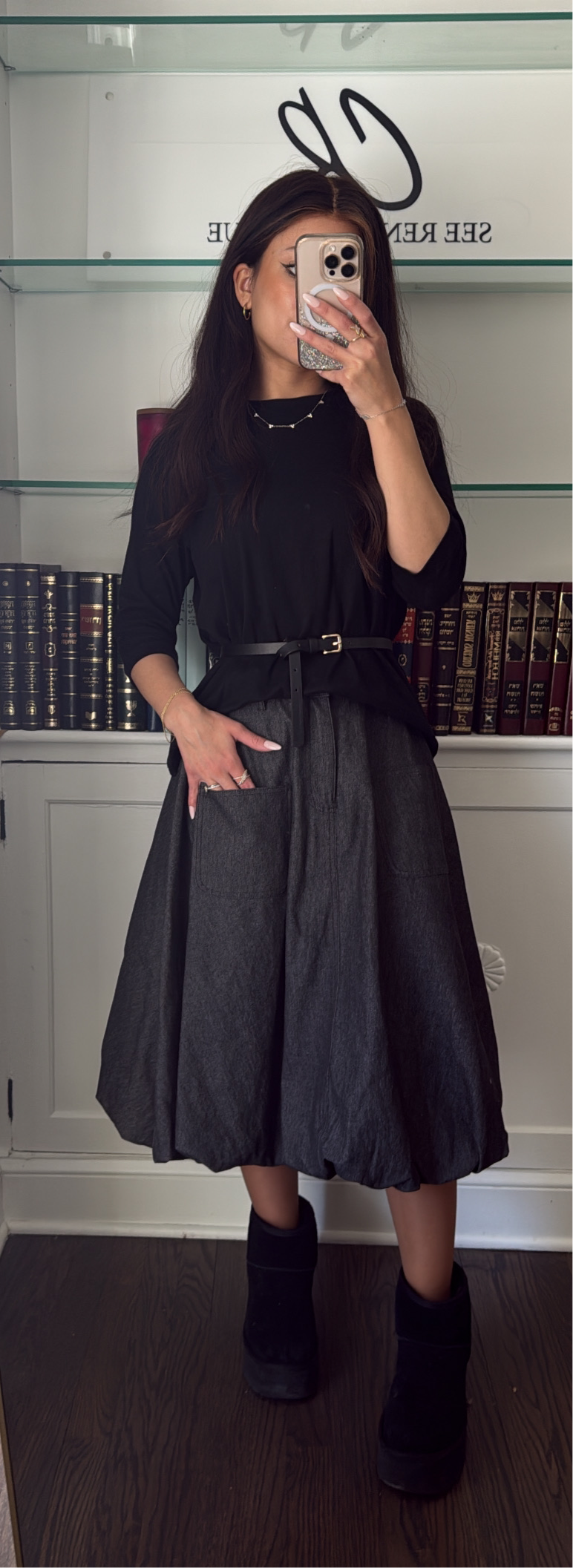 Jean Midi Bubble Skirt