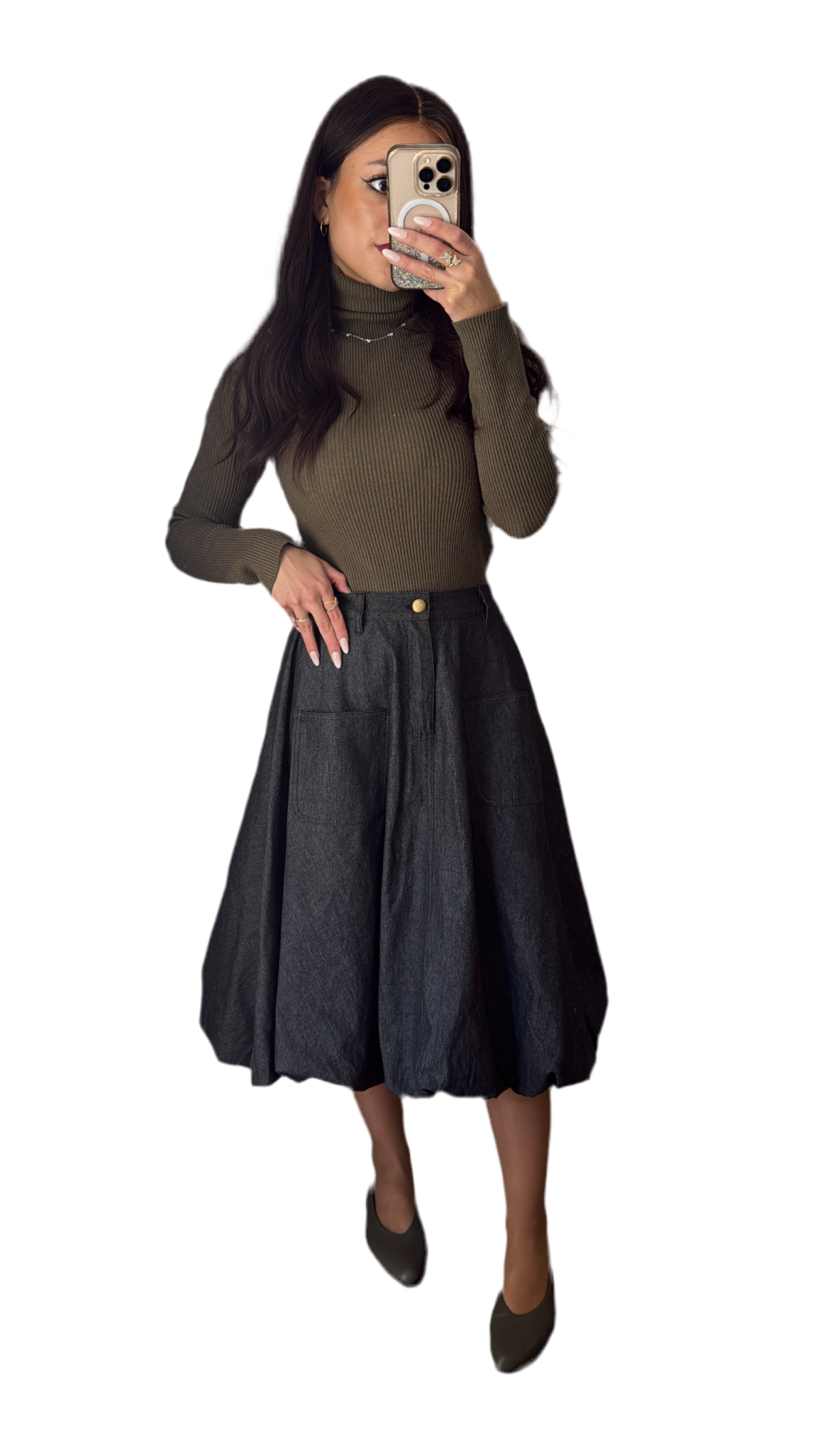 Jean Midi Bubble Skirt