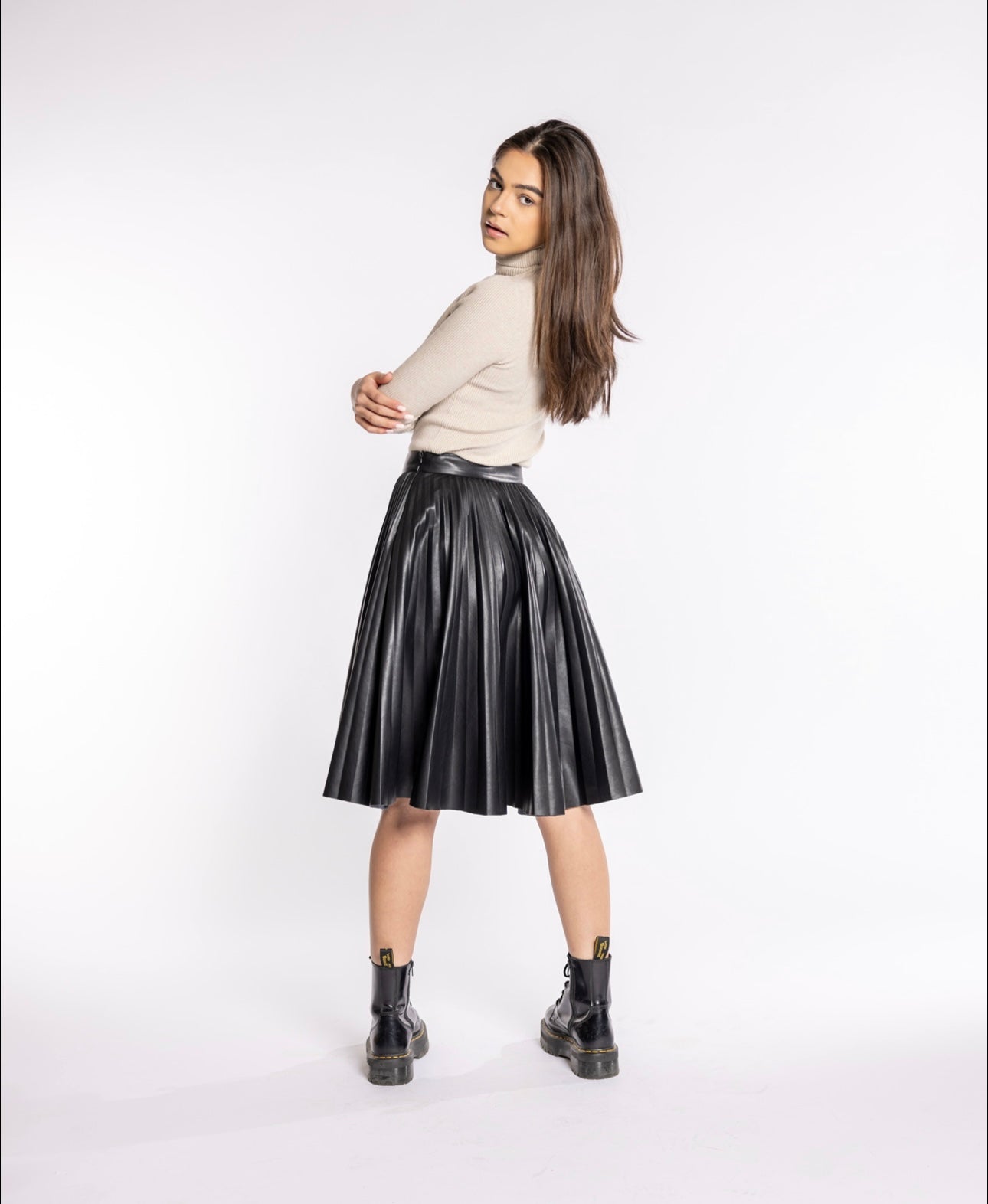 Leather Pleated Circle Skirt