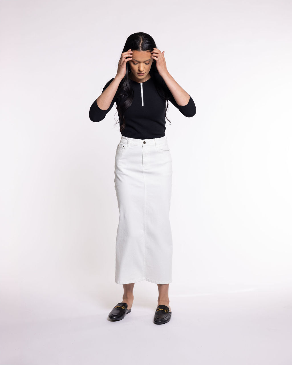 Ahuva White Stretch Jean Skirt